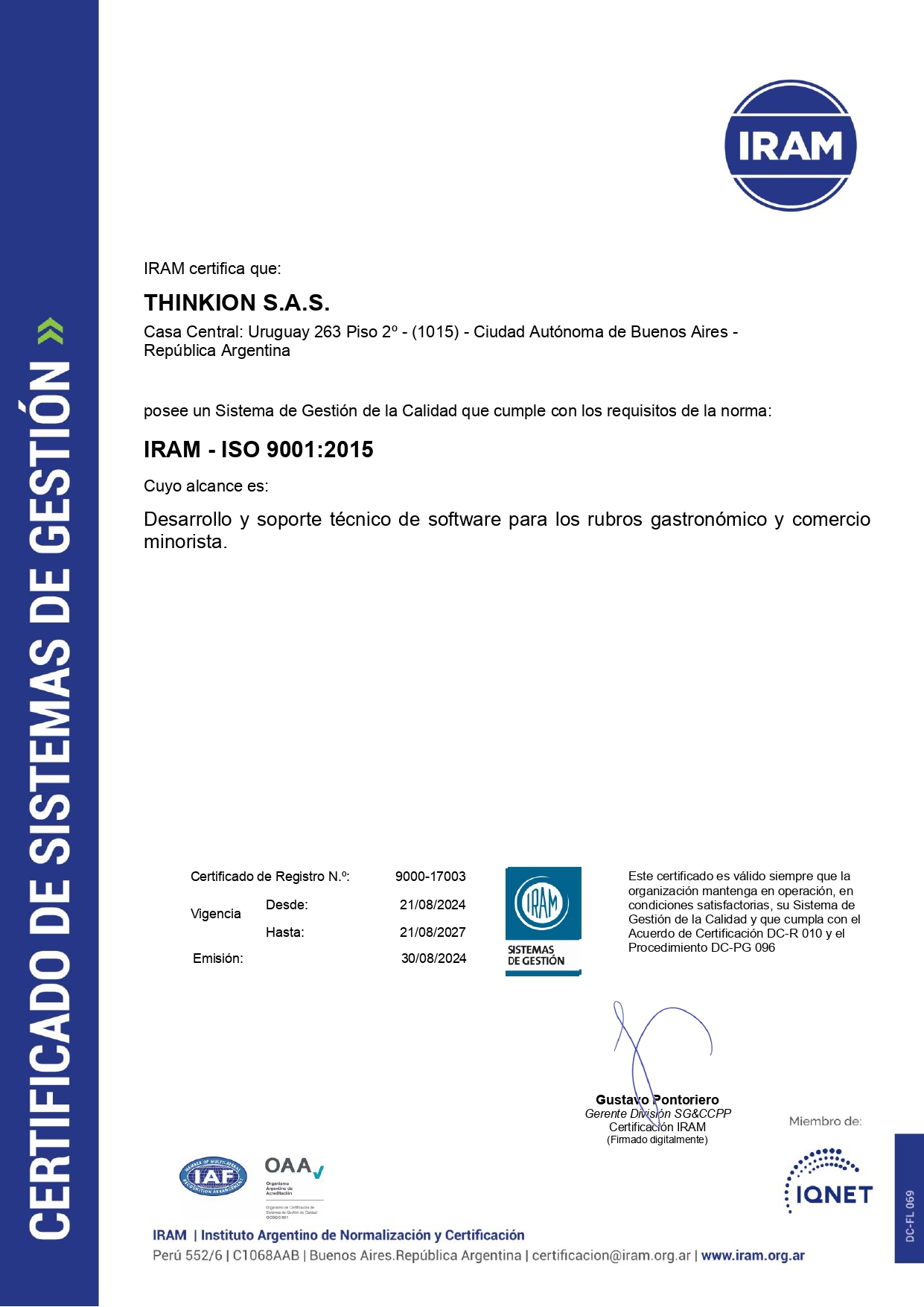 Certificado IRAM 9001